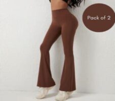 Women's Yoga Pant, Flare Pants, High Waist, Elastic, Casual, Sports (Brown, Pack of 2)
