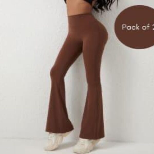 Women's Yoga Pant, Flare Pants, High Waist, Elastic, Casual, Sports (Brown, Pack of 2)
