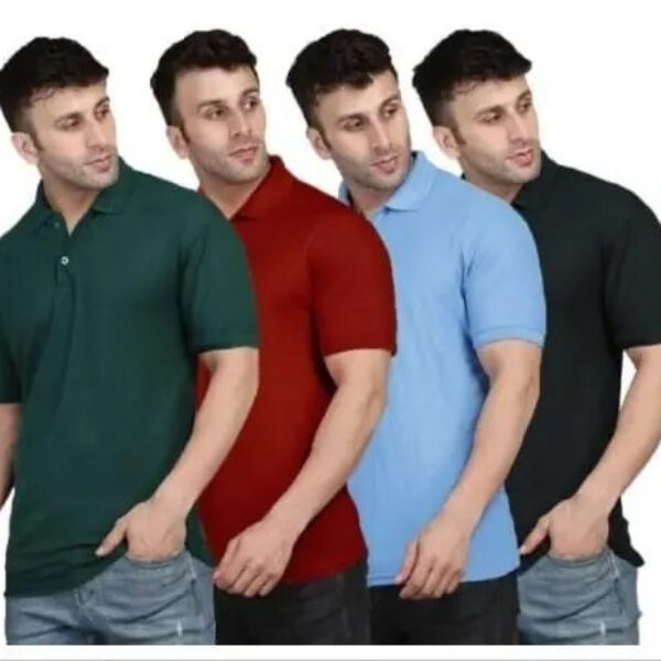 Polo Neck T-Shirt (Multicolor, S) (Pack of 4)