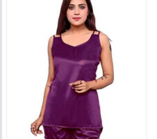 Satin Nightdress Set for Women (Purple, M)