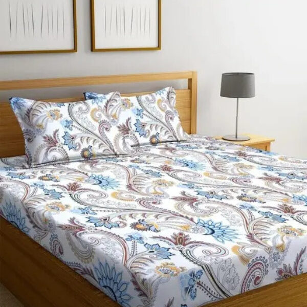 Super Soft Glace Cotton All Round Elastic Fitted Double Bed Bedsheet with 2 Pillow Covers-72x78x8