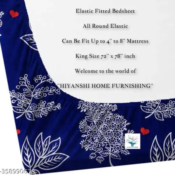 Super Soft Glace Cotton All Round Elastic Fitted Double Bed Bedsheet with 2 Pillow Covers-72x78x8