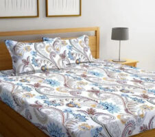 Super Soft Glace Cotton All Round Elastic Fitted Double Bed Bedsheet with 2 Pillow Covers-72x78x8