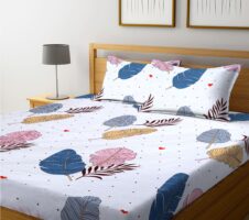 Super Soft Glace Cotton All Round Elastic Fitted Double Bed Bedsheet with 2 Pillow Covers-72x78x8