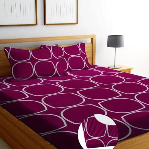 Super Soft Glace Cotton All Round Elastic Fitted Double Bed Bedsheet with 2 Pillow Covers-72x78x8