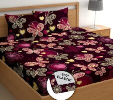 Super Soft Glace Cotton All Round Elastic Fitted Double Bed Bedsheet with 2 Pillow Covers-72x78x8