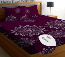 Super Soft Glace Cotton All Round Elastic Fitted Double Bed Bedsheet with 2 Pillow Covers-72x78x8