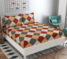 Super Soft Glace Cotton All Round Elastic Fitted Double Bed Bedsheet with 2 Pillow Covers-72x78x8