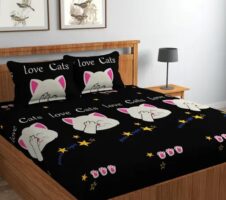 Super Soft Glace Cotton All Round Elastic Fitted Double Bed Bedsheet with 2 Pillow Covers-72x78x8