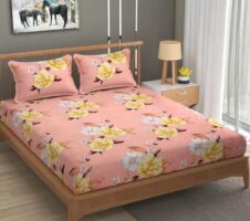 Super Soft Glace Cotton All Round Elastic Fitted Double Bed Bedsheet with 2 Pillow Covers-72x78x8