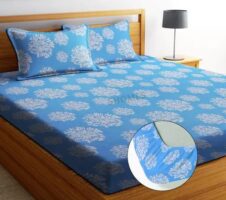 Super Soft Glace Cotton All Round Elastic Fitted Double Bed Bedsheet with 2 Pillow Covers-72x78x8