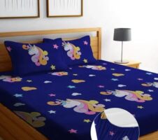 Super Soft Glace Cotton All Round Elastic Fitted Double Bed Bedsheet with 2 Pillow Covers-72x78x8