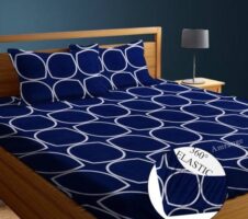 Super Soft Glace Cotton All Round Elastic Fitted Double Bed Bedsheet with 2 Pillow Covers-72x78x8