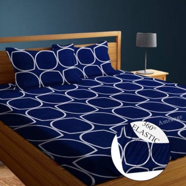 Super Soft Glace Cotton All Round Elastic Fitted Double Bed Bedsheet with 2 Pillow Covers-72x78x8
