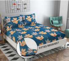 Super Soft Glace Cotton All Round Elastic Fitted Double Bed Bedsheet with 2 Pillow Covers-72x78x8