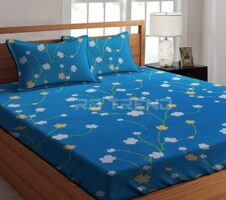 Super Soft Glace Cotton All Round Elastic Fitted Double Bed Bedsheet with 2 Pillow Covers-72x78x8