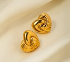 18k Gold Stainless Steel Textured Heart Earrings