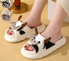 Cute Cartoon Cow Frog Slippers Linen Non-slip Shoes Indoor Garden Home Slippers