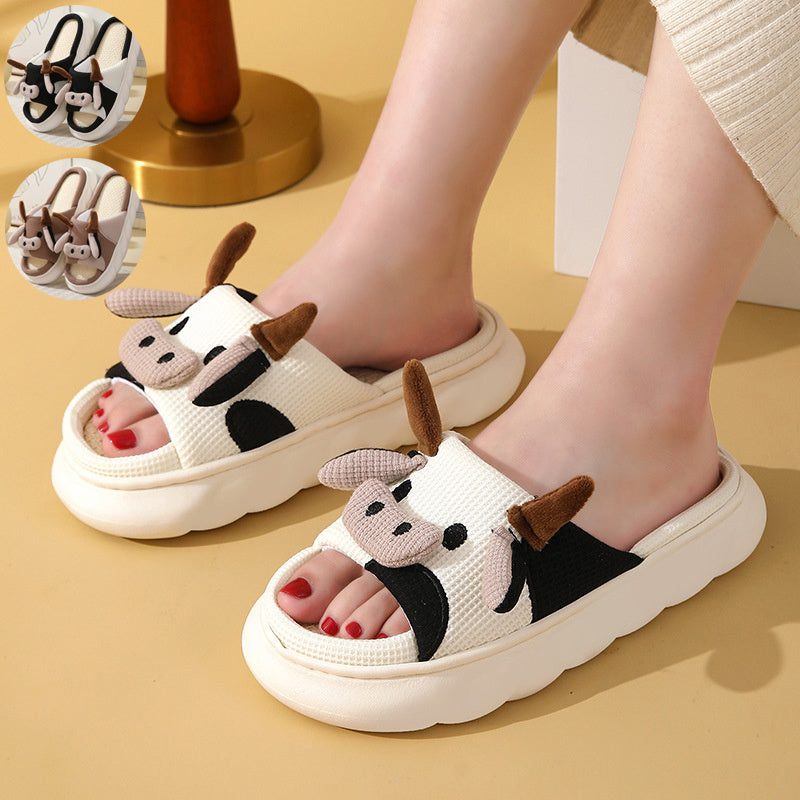 270f2b95-dc29-4115-baa5-acdaaeac493f Cute Cartoon Cow Frog Slippers Linen Non-slip Shoes Indoor Garden Home Slippers My Store