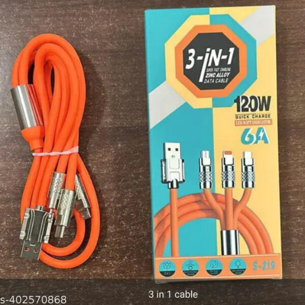 3 in 1 superfast charging zinc alloy Data Cable