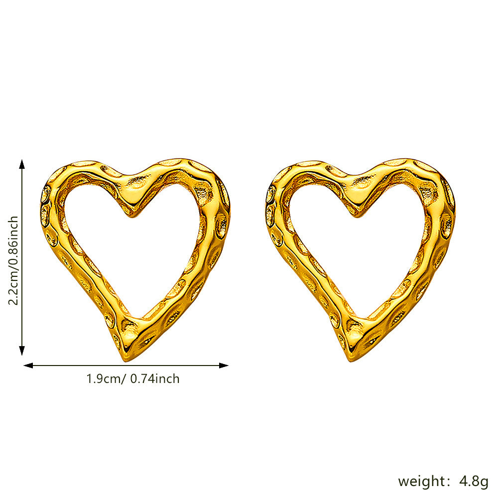 42b00671-01d1-43ed-802b-639ccae10991 Retro Gold Stud Earrings Simple Lava Heart Shape My Store