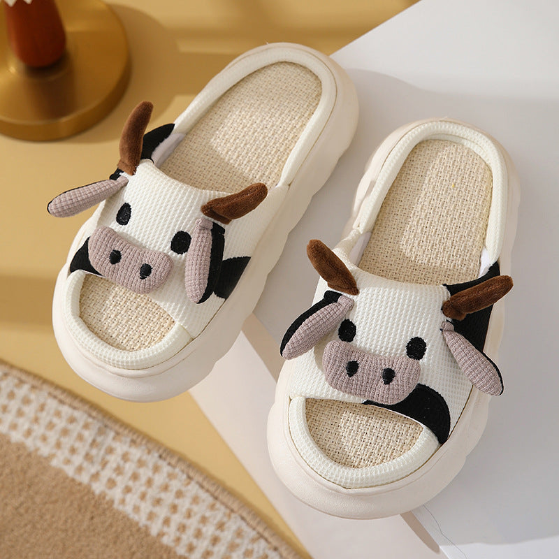 4a0e3b6c-b3f4-469d-b65f-9687eee50244 Cute Cartoon Cow Frog Slippers Linen Non-slip Shoes Indoor Garden Home Slippers My Store