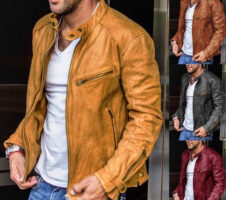 Fall Winter Men PU Leather Stand Collar Punk