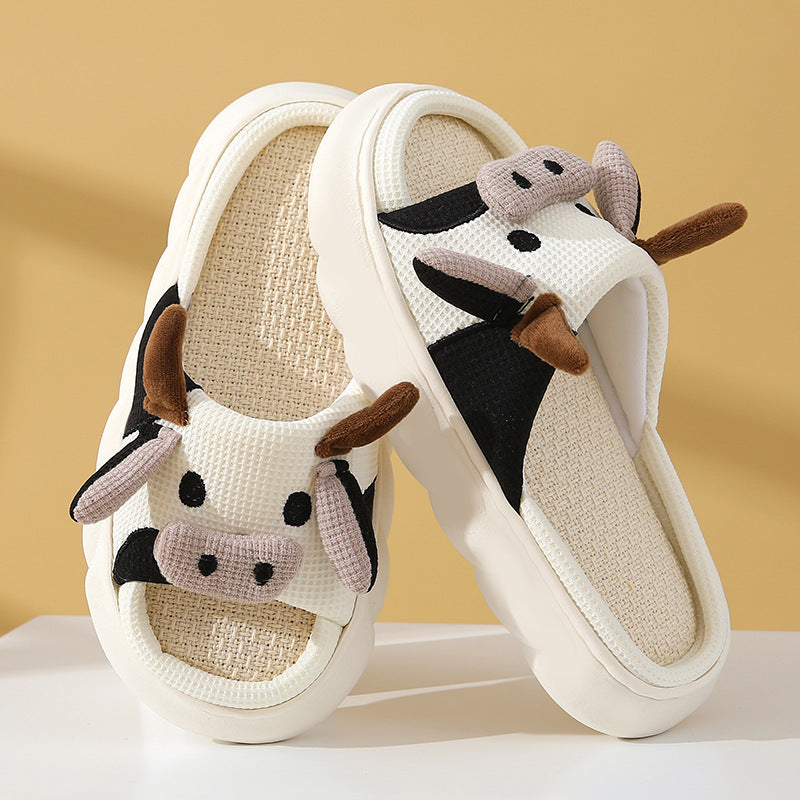 577c8605-87b0-48db-b64d-1b7294251610 Cute Cartoon Cow Frog Slippers Linen Non-slip Shoes Indoor Garden Home Slippers My Store