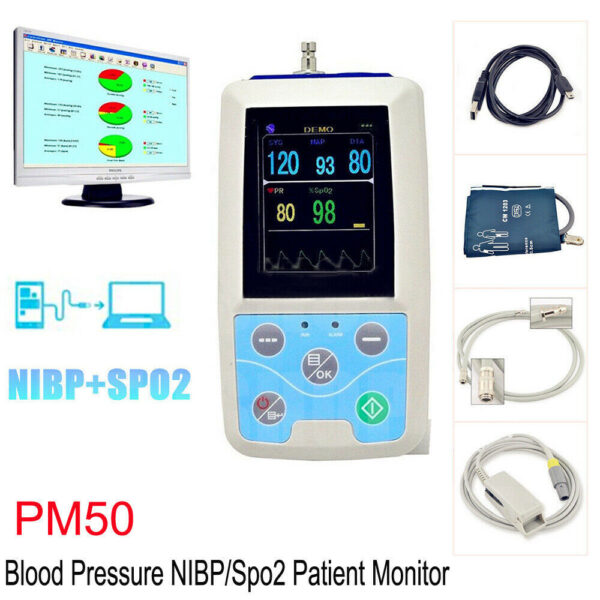 Blood Pressure Monitor SPO2 Probe Pulse Rate NIBP Recorder Software USB Data Store