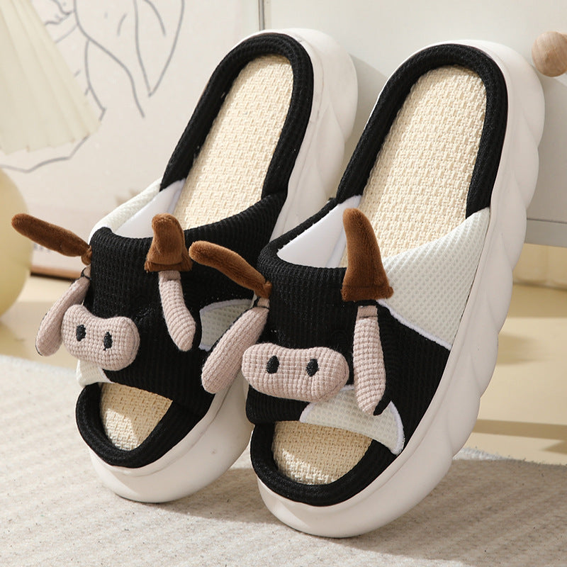 6f91c3bd-24bd-42a0-87d0-9abf67a1dcee Cute Cartoon Cow Frog Slippers Linen Non-slip Shoes Indoor Garden Home Slippers My Store