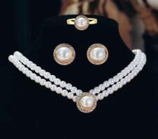 Retro Court Rhinestone Pearl Necklace Ear Stud Women's Simple