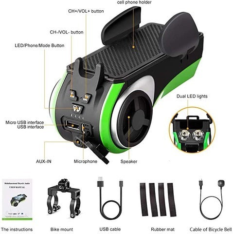 966993594178 5 In 1 Double LED Bicycle Light Bluetooth Bicycle Phone Holder My Store