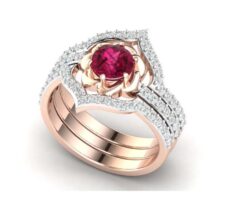 Exquisite Rose Gold Flower Ring Wedding Band Ring Set