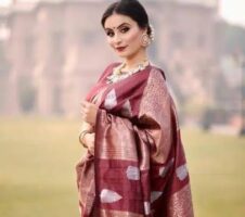 Art Silk Saree With Blouse For Women (Dark Red, 6.3M)