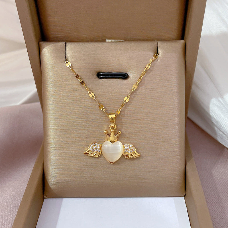 b283533c-47fa-4c7a-8ee9-a7c3d51721fa Light Luxury Micro-inlaid Opal Angel Heart Necklace My Store