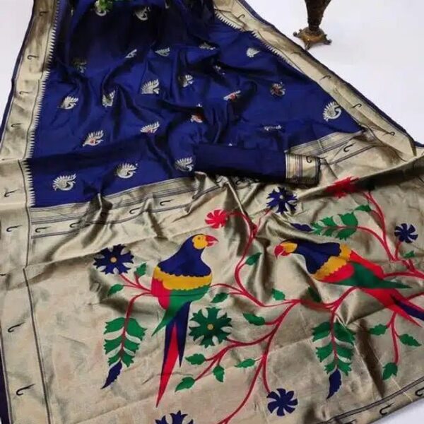 Banarasi Silk Saree With Blouse For Women (Blue, 6.3M)