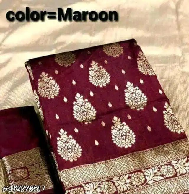 banarasi-silk-saree-with-blouse-for-women-dark-red-63m-973619 Banarasi Silk Saree With Blouse For Women (Dark Red, 6.3M) - My Fashion Sell