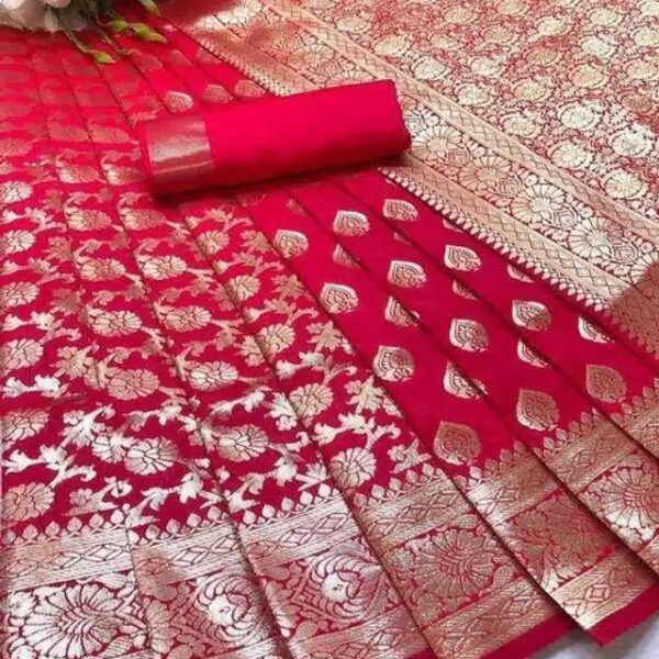 Banarasi Silk Saree With Blouse For Women (Purple, 6.3M)