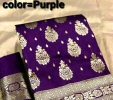 Banarasi Silk Saree With Blouse For Women (Purple, 6.3M)