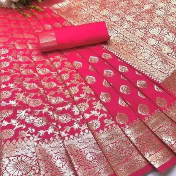 Banarasi Silk Saree With Blouse For Women (Purple, 6.3M)