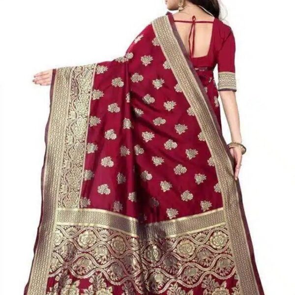 Banarasi Silk Saree With Blouse For Women (Red, 6.3M)
