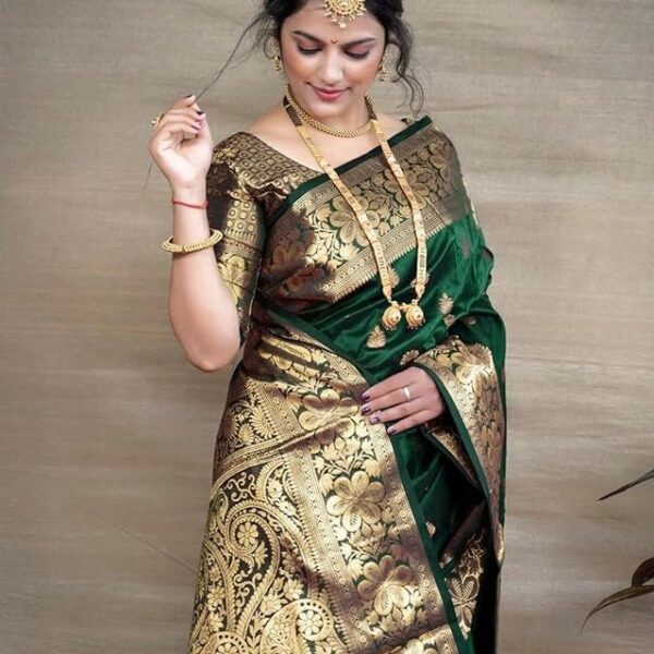 Banarasi Silk Woven Design Saree for Women (Green, 6.3 m)
