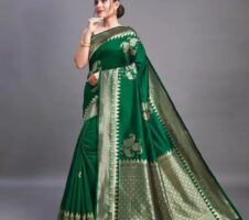 Banarsi Silk Saree For Women (Green, 6.3m)