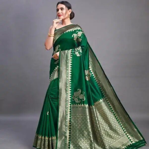 Banarsi Silk Saree For Women (Green, 6.3m)