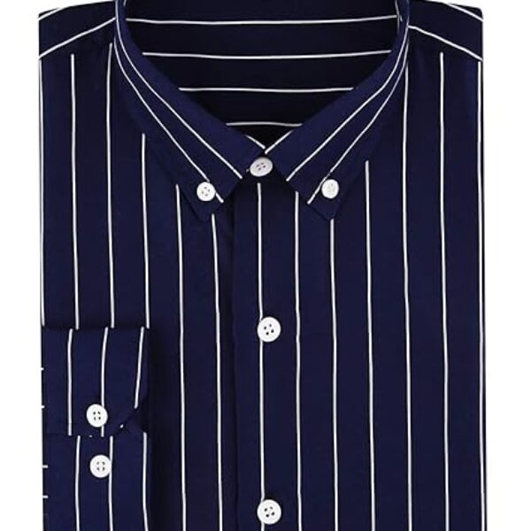 Men's Casual Business Vertical Striped Sleeved Button Up Dress Shirt (Pack of 3)