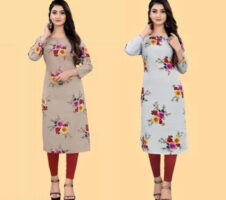 Crepe Printed Kurti for Women (Brown & Sky Blue, S) (Pack of 2)