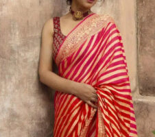 Jacquard Striped Saree for Women (Red, 6.3 m)