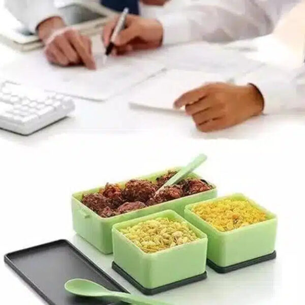 Plastic Lunchbox with Spoon & Fork (Mint Green & Peach, 1500 ml) (Pack of 2)