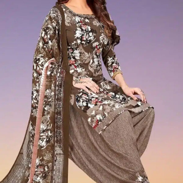 Crepe Printed Unstitched Dress Material for Women (Brown, 2 m)