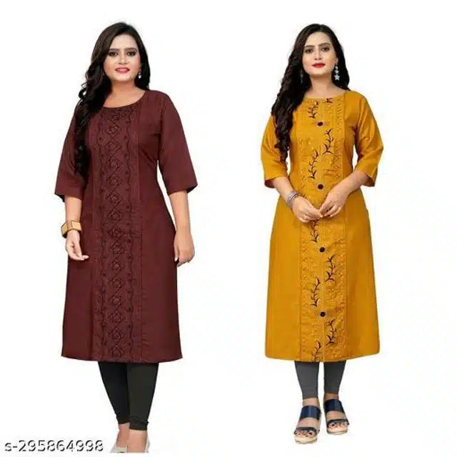 cmimgopt-2737b1e3-4d4b-4111-99b9-21a217e09634 Cotton Blend Embroidered Kurti for Women (Mustard & Maroon, M) (Pack of 2) - Image 4